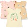 imageAmazon Essentials Girls and Toddlers Sleeveless Ruffle TShirt Pack of 3Cool CatTigerTropical Fruit