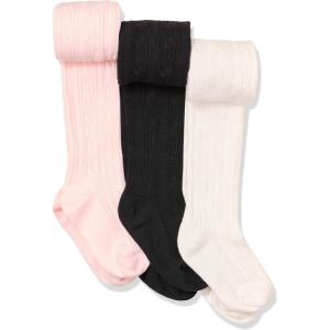 imageAmazon Essentials Girls Cable Knit Tight Pack of 3BlackPinkWhite