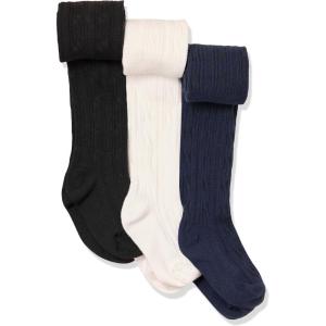 imageAmazon Essentials Girls Cable Knit Tight Pack of 3WhiteBlackNavy