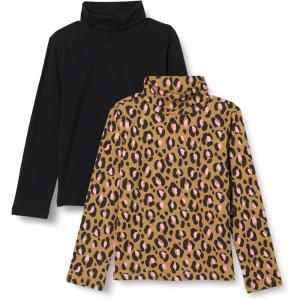 imageAmazon Essentials Girls Turtleneck TShirt Pack of 2BlackMini Leopard