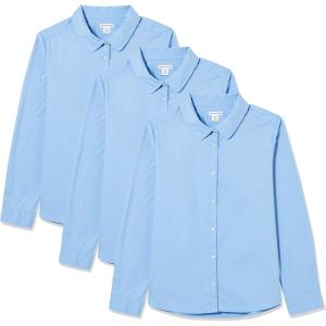 imageAmazon Essentials Girls Uniform Long Sleeve Stretch Poplin ButtonDown Shirts MultipacksBlue