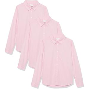 imageAmazon Essentials Girls Uniform Long Sleeve Stretch Poplin ButtonDown Shirts MultipacksPink