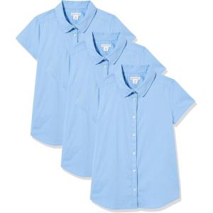 imageAmazon Essentials Girls Uniform Short Sleeve Stretch Poplin ButtonDown Shirts Pack of 3Blue