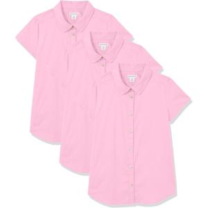imageAmazon Essentials Girls Uniform Short Sleeve Stretch Poplin ButtonDown Shirts Pack of 3Pink