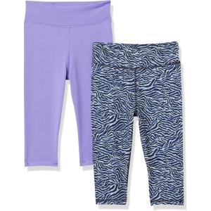 imageAmazon Essentials Girls and Toddlers Active Capri Legging MultipacksLilacNavy Zebra Stripe