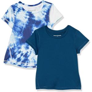 imageAmazon Essentials Girls and Toddlers Active Performance ShortSleeve TShirts Pack of 2NavyWhite Tie Dye