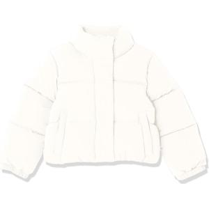 imageAmazon Essentials Girls and Toddlers Cropped FullZip Puffer Jacket Quilted Matte or Sherpa FleeceEggshell White