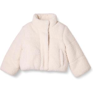 imageAmazon Essentials Girls and Toddlers Cropped FullZip Puffer Jacket Quilted Matte or Sherpa FleeceLight Beige