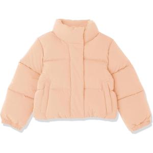 imageAmazon Essentials Girls and Toddlers Cropped FullZip Puffer Jacket Quilted Matte or Sherpa FleeceLight Brown