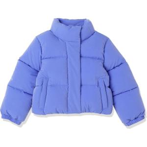 imageAmazon Essentials Girls and Toddlers Cropped FullZip Puffer Jacket Quilted Matte or Sherpa FleecePurple Blue