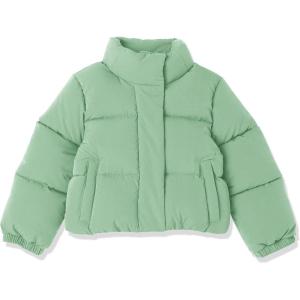 imageAmazon Essentials Girls and Toddlers Cropped FullZip Puffer Jacket Quilted Matte or Sherpa FleeceSage Green