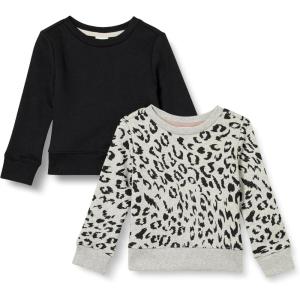imageAmazon Essentials Girls and Toddlers Fleece Crewneck Pullover Sweatshirts Pack of 2BlackLight Grey Heather Leopard