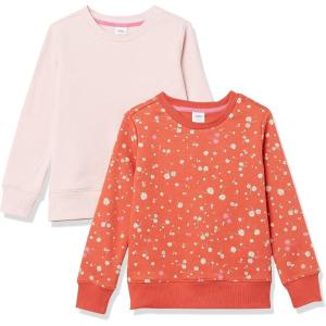 imageAmazon Essentials Girls and Toddlers Fleece Crewneck Pullover Sweatshirts Pack of 2Light PinkOrange Floral