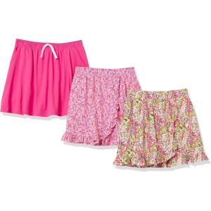 imageAmazon Essentials Girls and Toddlers Knit Skorts with Elastic Waist and Builtin Breathable Shorts Pack of 3Pink Floral