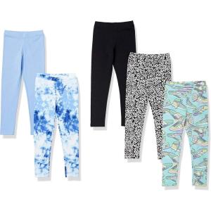 imageAmazon Essentials Girls and Toddlers Leggings MultipacksAqua BlueBlackBlueHeartsTie Dye
