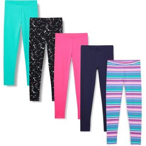 imageAmazon Essentials Girls and Toddlers Leggings MultipacksAqua GreenBlack StarsNavyPinkStripe