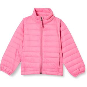 imageAmazon Essentials Girls and Toddlers Lightweight WaterResistant Hooded Packable Mock Puffer JacketBright Pink