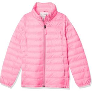 imageAmazon Essentials Girls and Toddlers Lightweight WaterResistant Hooded Packable Mock Puffer JacketNeon Pink