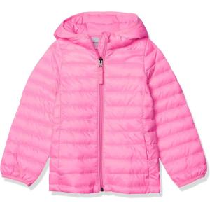 imageAmazon Essentials Girls and Toddlers Lightweight WaterResistant Packable Hooded Puffer JacketNeon Pink