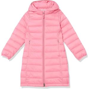 imageAmazon Essentials Girls and Toddlers Long Lightweight Hooded Puffer JacketBright Pink