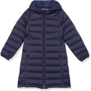 imageAmazon Essentials Girls and Toddlers Long Lightweight Hooded Puffer JacketDark Navy