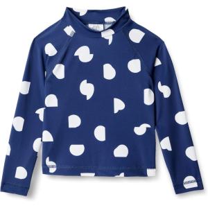 imageAmazon Essentials Girls and Toddlers Long Sleeve Rashguard TShirtDeep Blue Ivory Abstract Dots