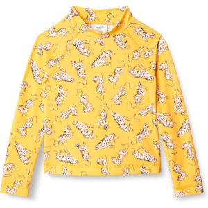 imageAmazon Essentials Girls and Toddlers Long Sleeve Rashguard TShirtGolden Yellow Beige Leopard