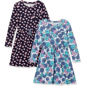 imageAmazon Essentials Girls and Toddlers LongSleeve Elastic Waist TShirt DressBlue FloralNavy