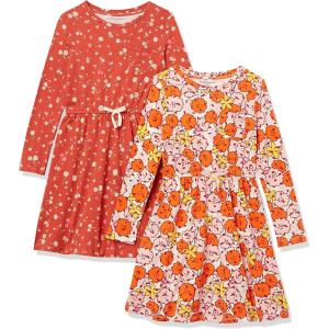 imageAmazon Essentials Girls and Toddlers LongSleeve Elastic Waist TShirt DressOrange DitsyPink Floral