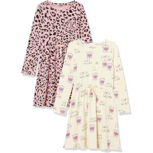 imageAmazon Essentials Girls and Toddlers LongSleeve Elastic Waist TShirt DressPurpleAnimal