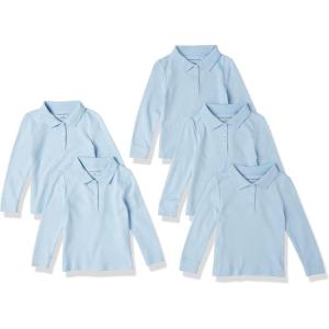 imageAmazon Essentials Girls and Toddlers LongSleeve Interlock Polo Shirts MultipacksLight Blue