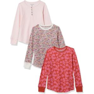 imageAmazon Essentials Girls and Toddlers LongSleeve Knit Thermal TShirt Pack of 3Light PinkRed LeafWhite Floral