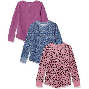 imageAmazon Essentials Girls and Toddlers LongSleeve Knit Thermal TShirt Pack of 3PurpleAnimal