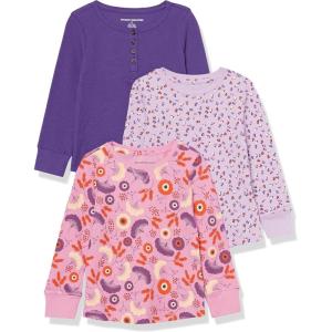 imageAmazon Essentials Girls and Toddlers LongSleeve Knit Thermal TShirt Pack of 3PurpleFolk Floral