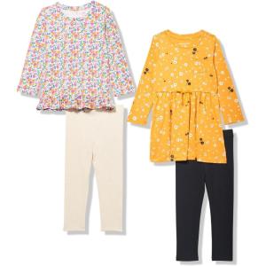imageAmazon Essentials Girls and Toddlers LongSleeve Outfit Set Pack of 4GoldDitsy Floral