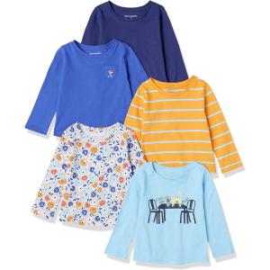imageAmazon Essentials Girls and Toddlers LongSleeve TShirts MultipacksBlueDot Floral