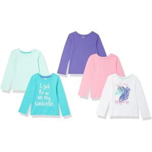 imageAmazon Essentials Girls and Toddlers LongSleeve TShirts Previously Spotted Zebra MultipacksBlueGreenPinkPurpleWhite Unicorn
