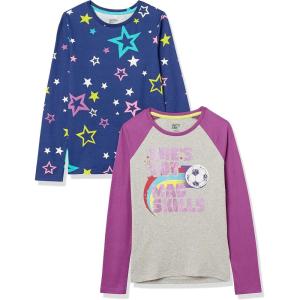 imageAmazon Essentials Girls and Toddlers LongSleeve TShirts Previously Spotted Zebra MultipacksGrey FootballNavy Stars