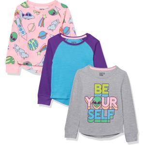imageAmazon Essentials Girls and Toddlers LongSleeve Thermal TShirt Tops Previously Spotted Zebra MultipacksBlueGrey Text PrintLight Pink Aliens Print