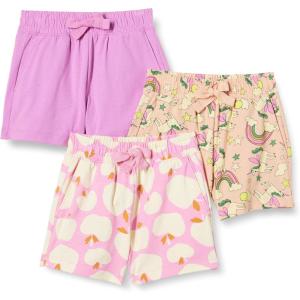 imageAmazon Essentials Girls and Toddlers PullOn Shorts Pack of 3MauveApplesUnicorn