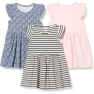 imageAmazon Essentials Girls and Toddlers Ruffle Jersey Tunic Pack of 3Pale PinkFrench StripeFloral