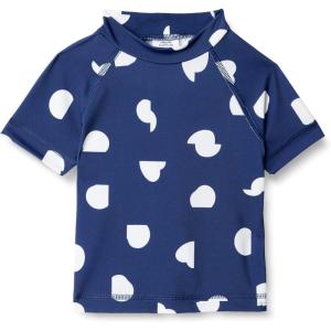 imageAmazon Essentials Girls and Toddlers Short Sleeve Rashguard TShirtDeep Blue Ivory Abstract Dots