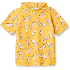 imageAmazon Essentials Girls and Toddlers Short Sleeve Rashguard TShirtGolden Yellow Beige Leopard