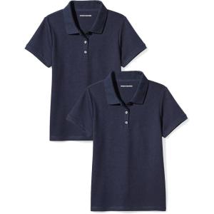 imageAmazon Essentials Girls and Toddlers Short Sleeve Uniform Interlock Polo Shirt MultipacksNavy