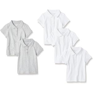 imageAmazon Essentials Girls and Toddlers Short Sleeve Uniform Interlock Polo Shirt MultipacksWhiteGrey Heather