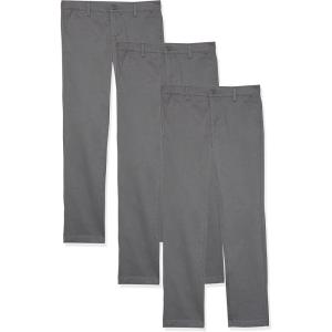 imageAmazon Essentials Girls and Toddlers Uniform FlatFront Chino Pants Pack of 3Grey