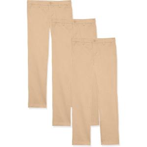 imageAmazon Essentials Girls and Toddlers Uniform FlatFront Chino Pants Pack of 3Khaki Brown