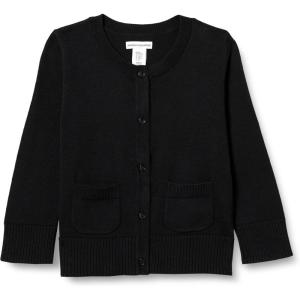imageAmazon Essentials Girls and Toddlers Uniform Slim Fit Crewneck Cardigan SweaterBlack