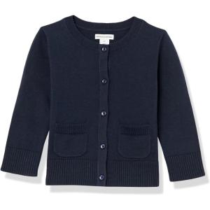 imageAmazon Essentials Girls and Toddlers Uniform Slim Fit Crewneck Cardigan SweaterNavy