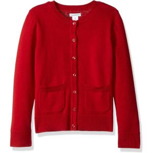 imageAmazon Essentials Girls and Toddlers Uniform Slim Fit Crewneck Cardigan SweaterRed